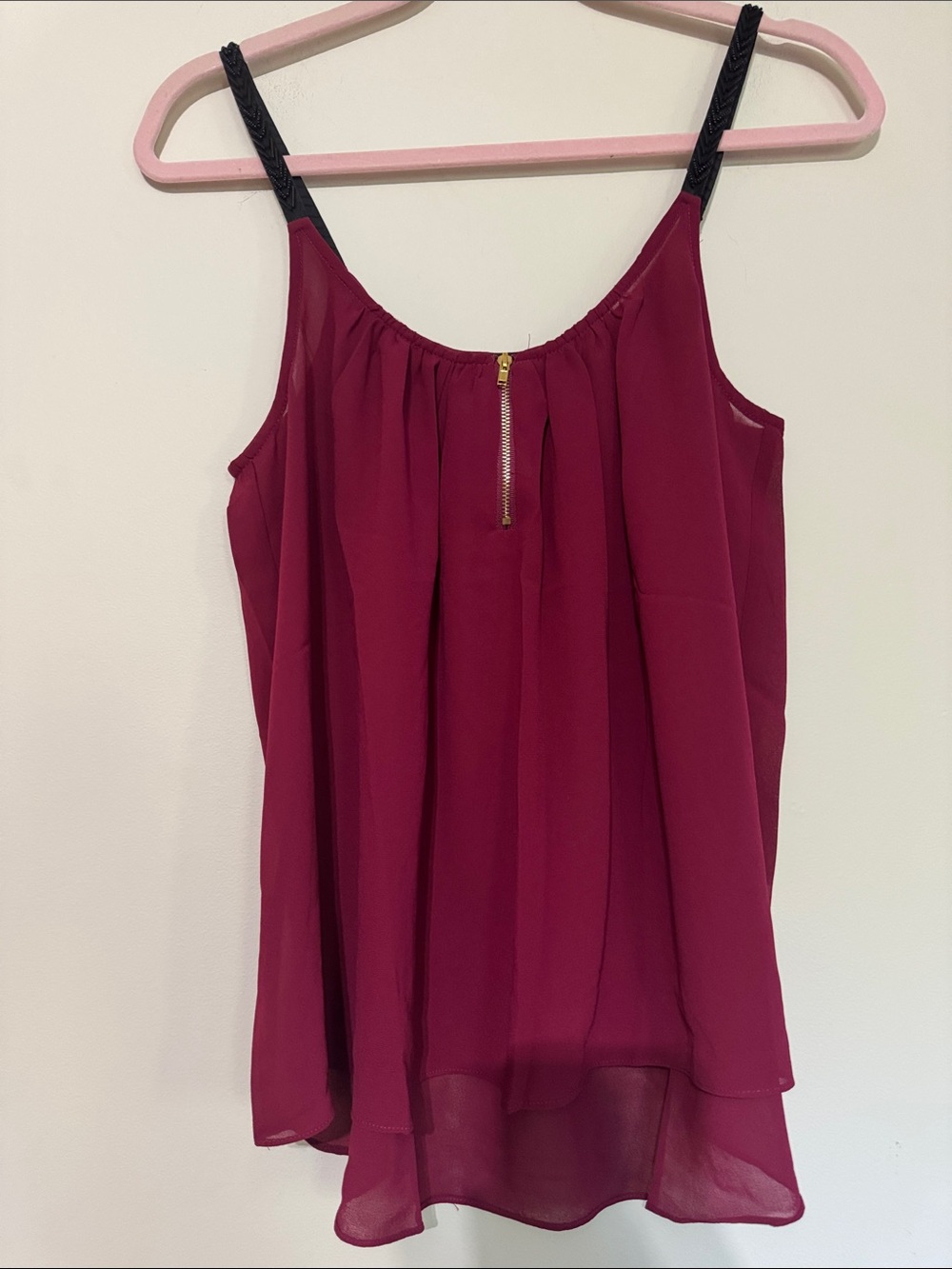 Timing Burgundy Chiffon Camisole with Black Braided Straps